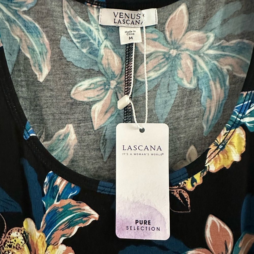 NWT Venus Lascana Black Floral Cold Shoulder Top Size M - Picture 4 of 6